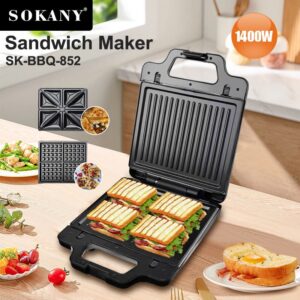 【WANNASHOP】SOKANY 852 3-in-1 Switchboard Sandwich Maker Toaster Stainless Steel Breakfast Machine Steak Waffle Maker