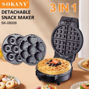 【WANNASHOP】SOKANY 08006 Sandwich Maker Detachable 3 in 1 Waffle Donut Maker Cartoon Cake Maker